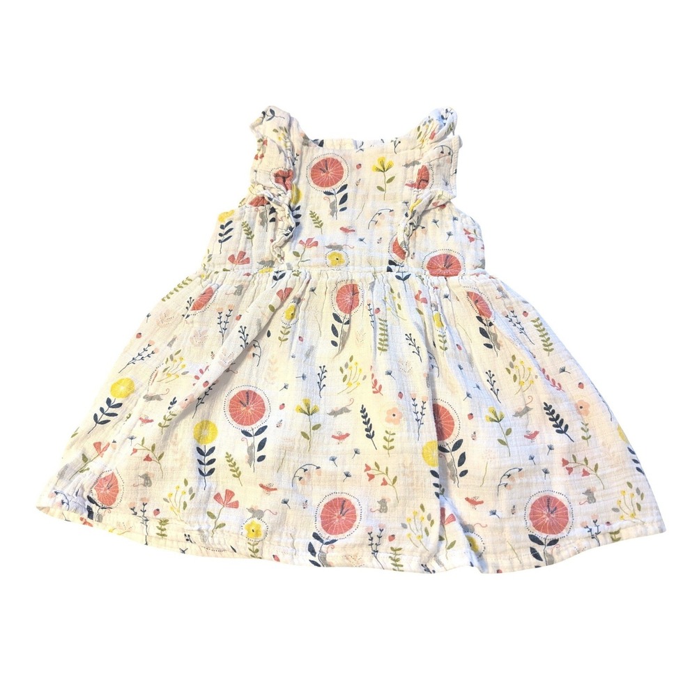Angel Dear Baby Girl 12-18M Muslin Dress Floral Mouse Print Ruffle Sleeveless